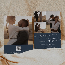 Reserva La Fecha Código QR multifoto azul de la Marina Oscura de la