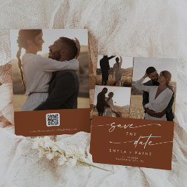 Reserva La Fecha Código QR multifoto de Boho Moda Terracotta