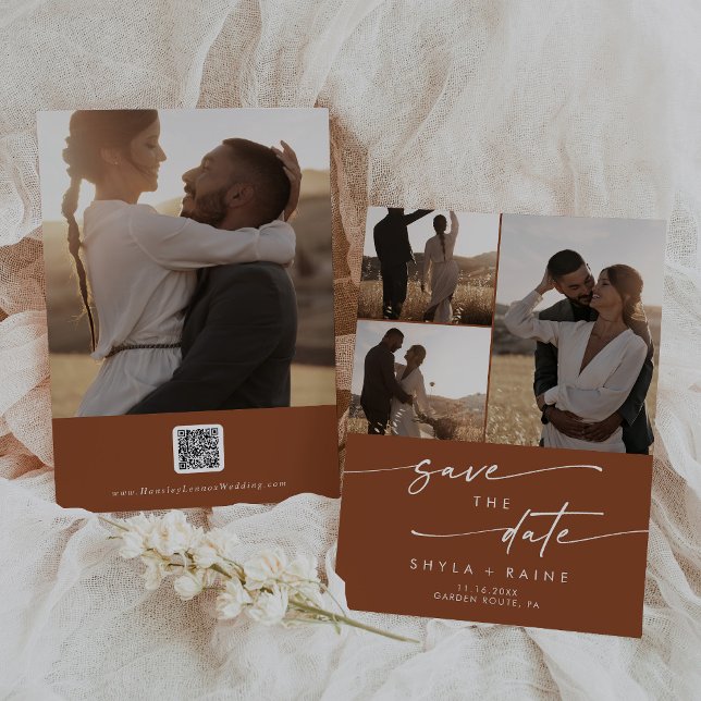 Reserva La Fecha Código QR multifoto de Boho Moda Terracotta (Subido por el creador)