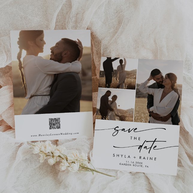 Reserva La Fecha Código QR multifoto en blanco y negro de Moda Boho (Subido por el creador)