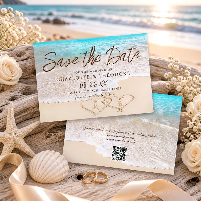 Reserva La Fecha Código QR Olas del Océano Azul Boda Tropical de Pl (Subido por el creador)