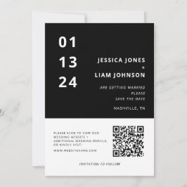 Reserva La Fecha Código QR para Boda Minimalista blanco y negro mod