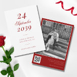 Reserva La Fecha Código Qr para singulares antecedentes personales<br><div class="desc">Sorprenda a sus seres queridos con esta moderna tarjeta Save the Date,  que incluye texto caprichoso en rojo intenso,  foto personalizado,  código QR y detalles editables. Personalizar con facilidad utilizando las opciones "personalizar" y "editar usando la herramienta de diseño".</div>