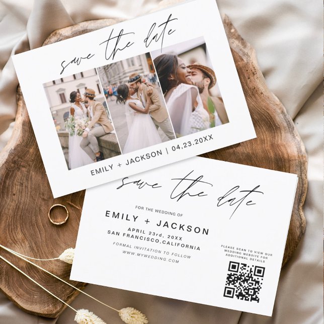 Reserva La Fecha Código QR - Save the Date Modern 3 Photo Elegant (Subido por el creador)
