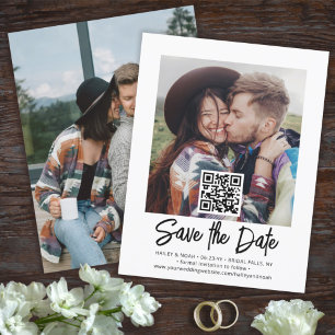 Reserva La Fecha Código QR Superposición de Fotos Script Moderno Si