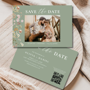 Reserva La Fecha Código QR verde sabio Boda de flores silvestres