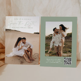 Reserva La Fecha Código QR Verde Sage de Escritura Moderna Foto 2