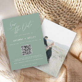 Reserva La Fecha Código QR Verde Sage Moderno Foto Guardar la Fecha