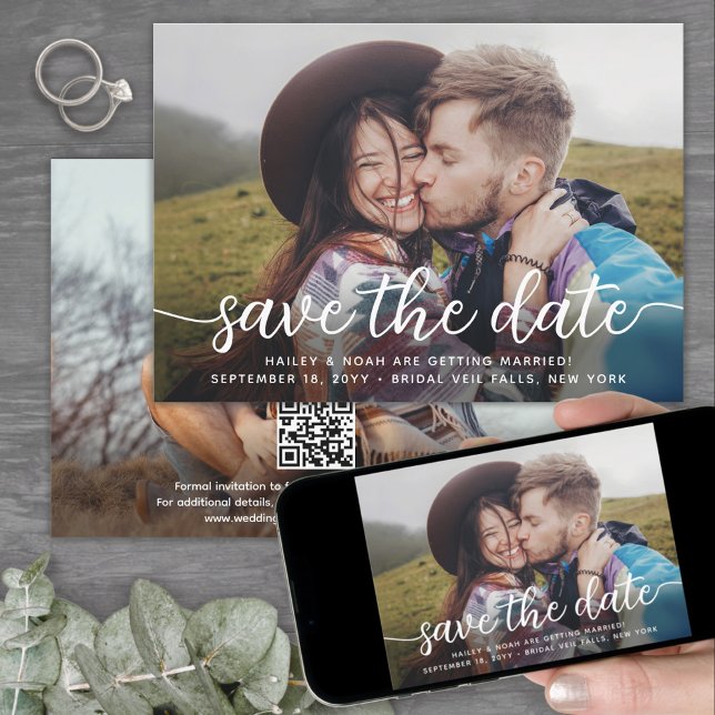 Reserva La Fecha Código QR y dos fotos Boda con guión simple modern (Subido por el creador)