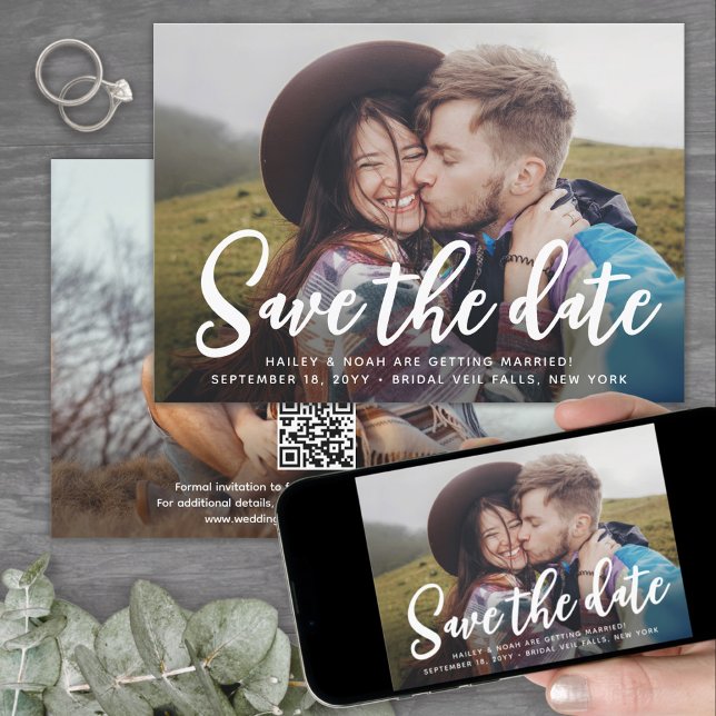 Reserva La Fecha Código QR y dos fotos boda con letra moderna trend (Subido por el creador)