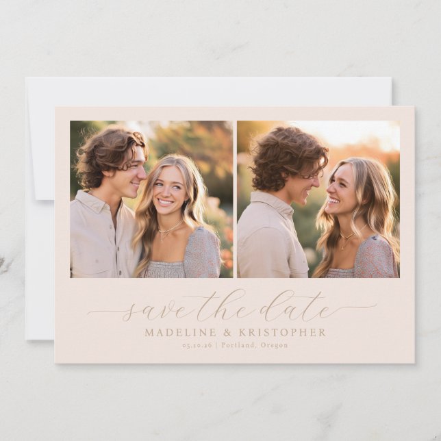 Reserva La Fecha Colage Fotográfico Romántico Beige Alegre (Anverso)