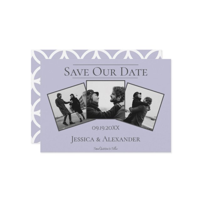 Reserva La Fecha Colaje de 3 Fotos Simple | Ahorra la Fecha Lavanda (Anverso/Reverso In Situ)