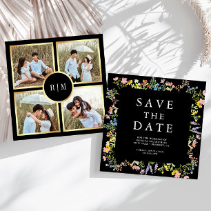 Reserva La Fecha Colaje de Fotos de Flores Silvestres Rústicas Boda