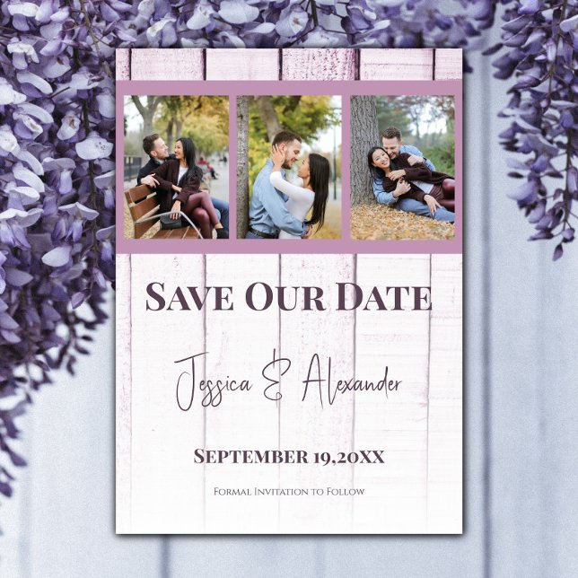 Reserva La Fecha Colaje de fotos de madera magenta Save The Date (Magenta Wooden Photo Collage Save the Date)