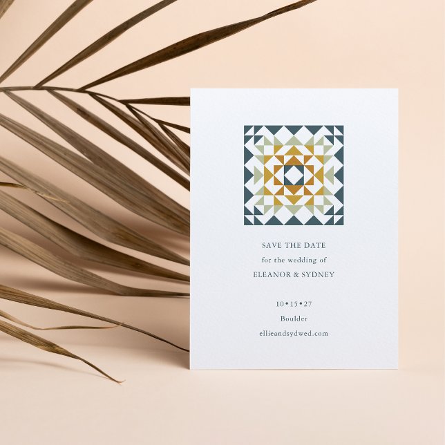 Reserva La Fecha Colcha Geométrica Otoño Verde Turquesa Rústica Bod (Subido por el creador)