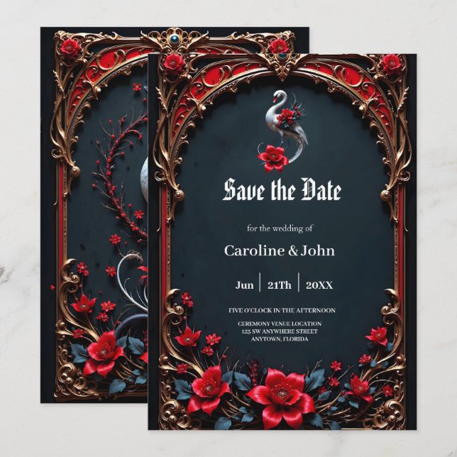 Reserva La Fecha Colección de Boda del Elegante Cisne Blanco (Anverso / Reverso)