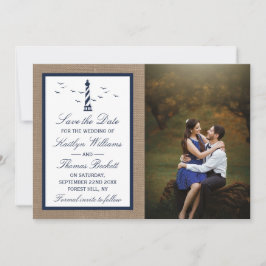 Reserva La Fecha Colección de Bodas Burlap del faro náutico
