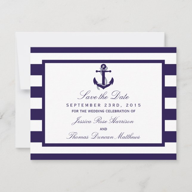 Reserva La Fecha Colección de Bodas de franjas de la marina de infl (Anverso)