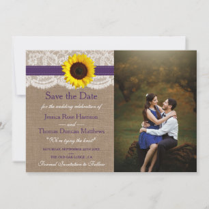 Reserva La Fecha Colección de Bodas de girasol rústico - morado