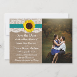 Reserva La Fecha Colección de Bodas de girasol rústico - Verde azul