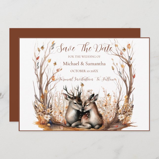 Reserva La Fecha Colección Rustic Deer Boda de otoño (Anverso / Reverso)