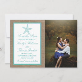 Reserva La Fecha Colección Turquoise Starfish Burlap Beach Wedding