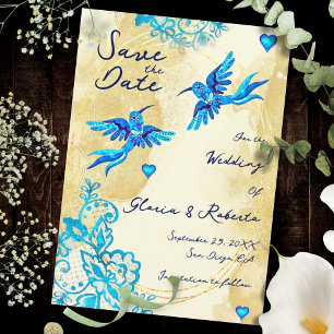 Reserva La Fecha Colibrí Barroco Elegancia Dorada Boda Mexicana