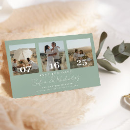 Reserva La Fecha Collage de boda con guión moderno Verde Salvia