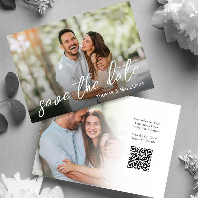 Reserva La Fecha Collage de fotos Boda minimalista (Elegant wedding save the date photo card, with simple calligraphy script. )