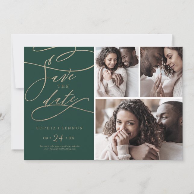 Reserva La Fecha Collage de fotos de caligrafía verde romántica 3 (Anverso)