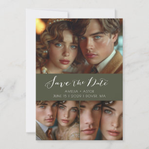 Reserva La Fecha Collage de fotos de escritura moderna Olive Green