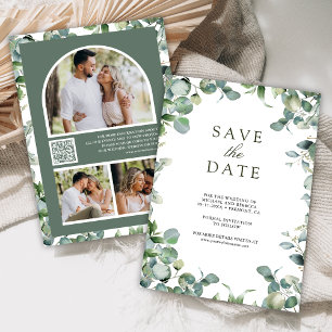 Reserva La Fecha Collage de Fotos de Eucalipto Código QR Boda