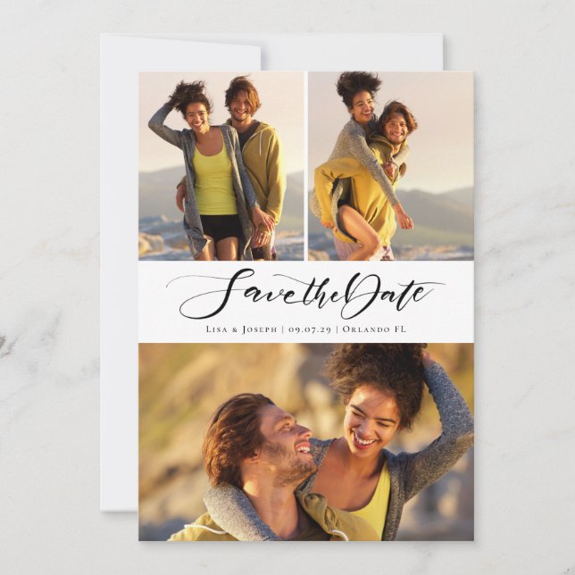 Reserva La Fecha Collage de Fotos Letra Cursiva Manuscrita (Anverso)