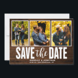 Reserva La Fecha Collage de fotos Rustic Dark Wood 3<br><div class="desc">Anunciar el día de tu boda con este rústico país,  tres collage de fotos salvan la fecha.</div>
