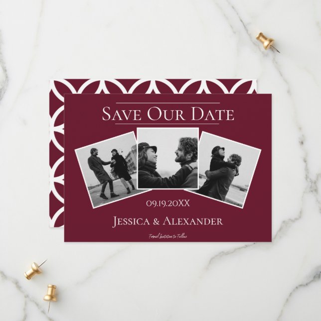 Reserva La Fecha Collage de fotos simple 3 | Wine Red Save The Date (Anverso/Reverso In Situ)