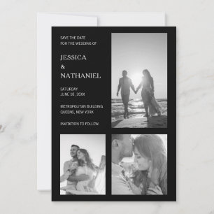 Reserva La Fecha Collage de fotos simple Boda moderno negro