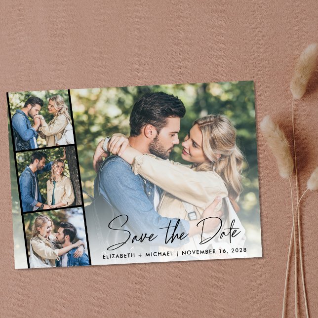 Reserva La Fecha Collage moderno de fotos de fotos (Celebrate your love story with a save the date showcasing your photo in a photo strip frame)