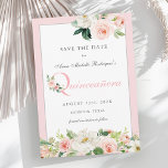 Reserva La Fecha Color de agua rosa Floral Quinceañera Guardar fech<br><div class="desc">Una fecha para una Quinceanera en un hermoso estilo femenino con esta encantadora invitación floral acuarela en pasteles rosas. La palabra quinceanera, de color rosa pastel, está decorada con un ramo de flores que combina con la vegetación. El texto de la invitación se encuadra con un borde rosa pastel. El...</div>