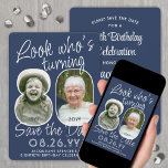 Reserva La Fecha Colores de bricolaje ・ Mira quién es la fiesta de<br><div class="desc">¡Mira quién cumple 80 años! Invitar a la familia y amigos a una próxima celebración de cumpleaños número 80 con elegante foto de un personalizado, guardar las invitaciones de la fiesta. Las imágenes y la redacción de esta plantilla son fáciles de personalizar. Los colores azul marino y blanco para el...</div>