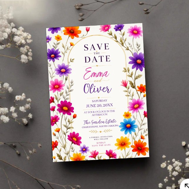 Reserva La Fecha Colorful Wildflowers Wedding Invitation (Subido por el creador)