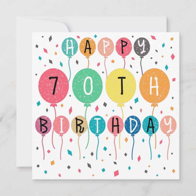Reserva La Fecha Colorido Feliz 70 cumpleaños con globos (Anverso)