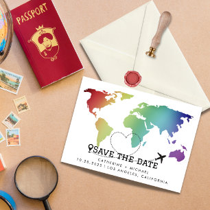 Reserva La Fecha Colorido Mapa Mundial Boda de Destino