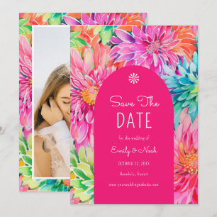 Reserva La Fecha Colorido Moderno Tropical Acuarela Floral Boda
