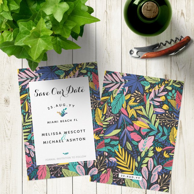 Reserva La Fecha Colorido 🌴 tropical Guardar la fecha 💍 (Colorful 🌴 Tropical Save the Date 💍 -- Customize Yours On Screen Now! 
)