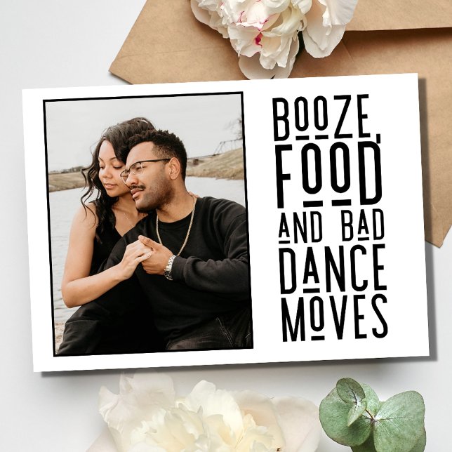 Reserva La Fecha Comida divertida de alcohol mala danza se mueve Bo (Funny Booze Food Bad Dance Moves Photo Wedding Save The Date)