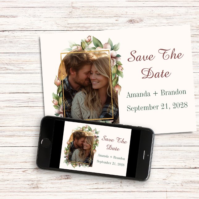 Reserva La Fecha Compromiso Guardar Fecha Boho Arco Floral Foto (Save The Date Boho Floral Arch Photo Card + Digital Download)