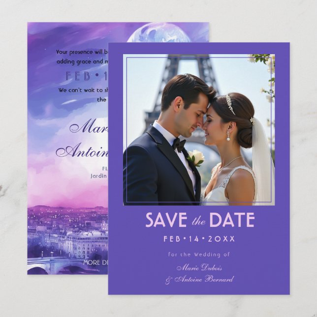 Reserva La Fecha Con foto Amour Éternel Abrazo de la Torre Eiffel (Anverso / Reverso)