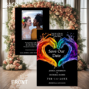 Reserva La Fecha 🌈 ❤️ con foto LGBTQ Corazón de boda del Orgullo
