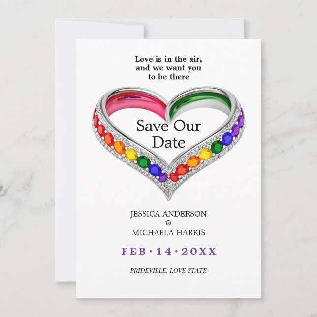 Reserva La Fecha 🌈 🐦 Con foto LGBTQ Entrelazados en Orgullo (Anverso)