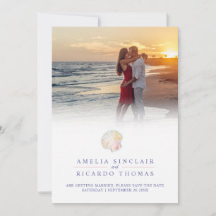 Reserva La Fecha Conchas de arte cardíaco acuarela boda playa